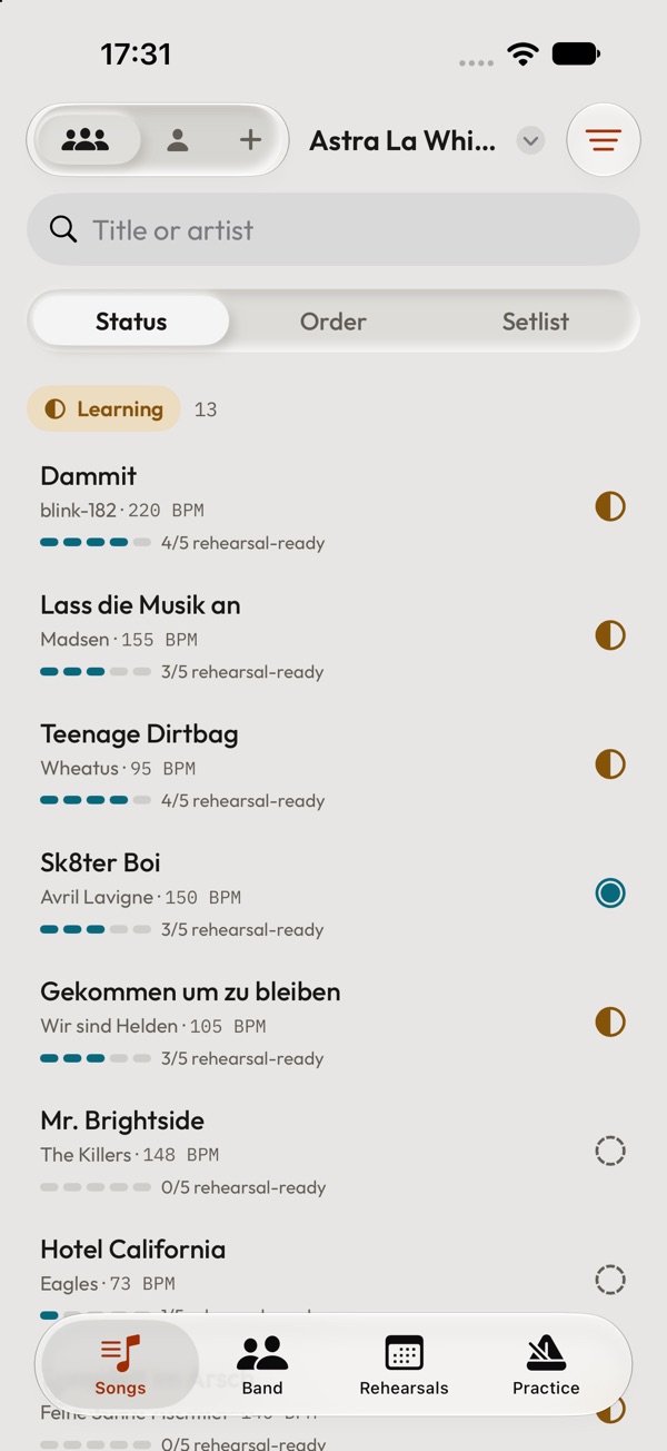 Band Board – Screenshot der App